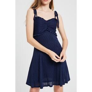 Listicle Navy Ruffle Dress with Shoulder Ties